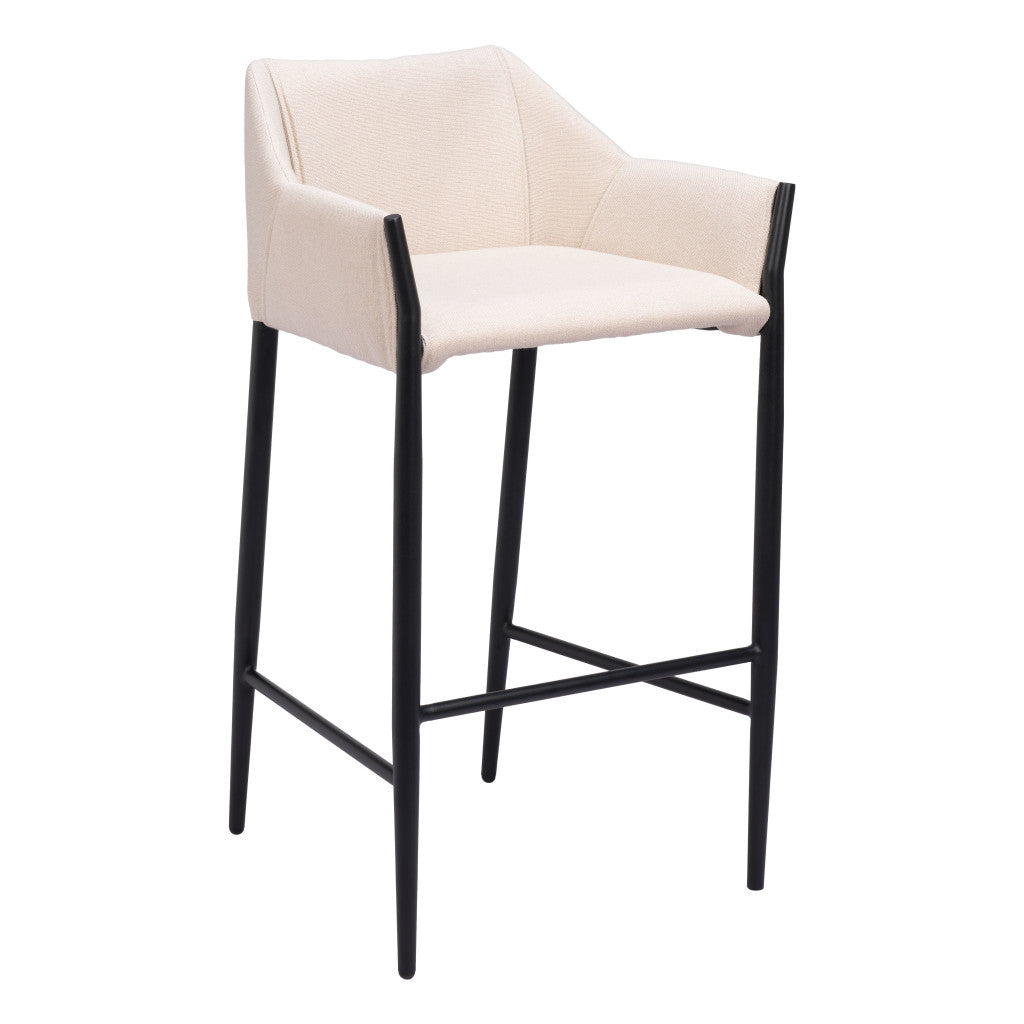 30" Beige And Black Fabric And Steel Bar Height Bar Chair-2