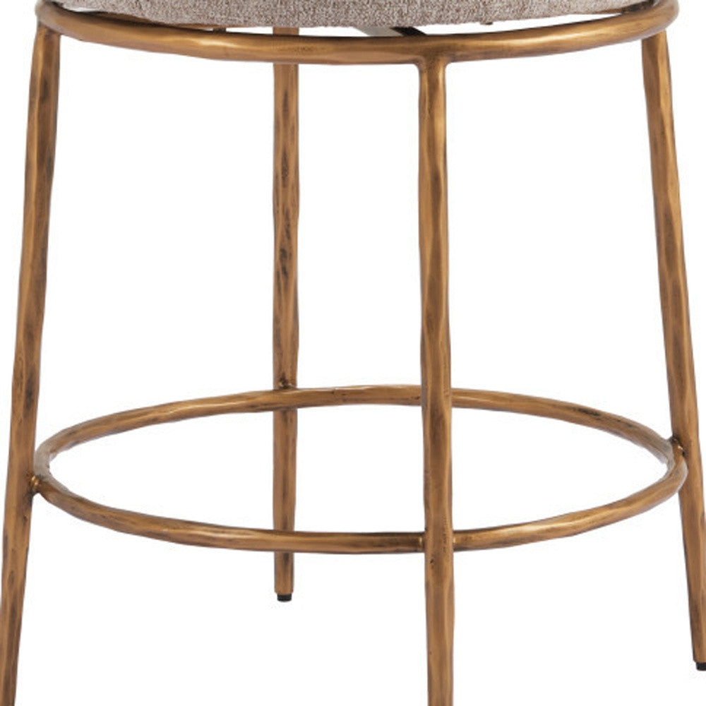 24" Beige and Gold Fabric and Steel Counter Height Swivel Bar Chair-7