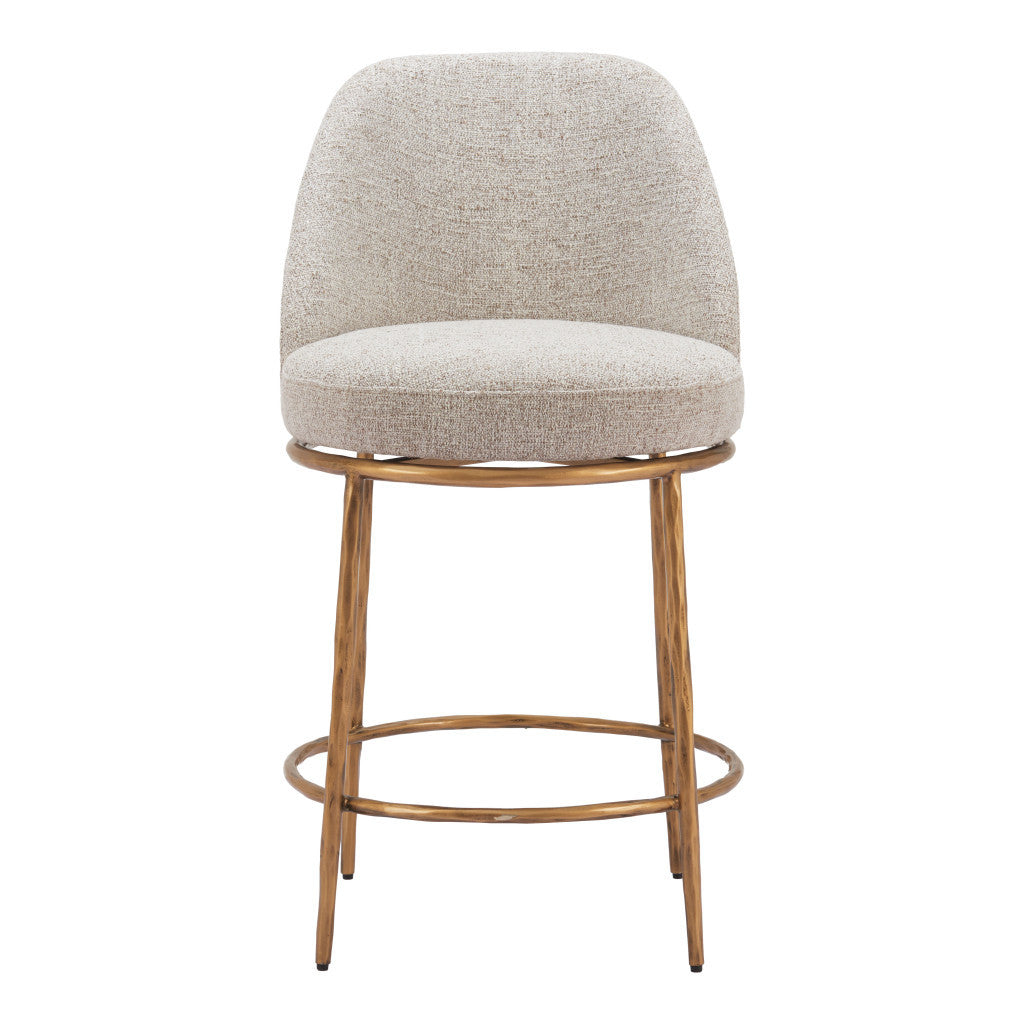 24" Beige and Gold Fabric and Steel Counter Height Swivel Bar Chair-3