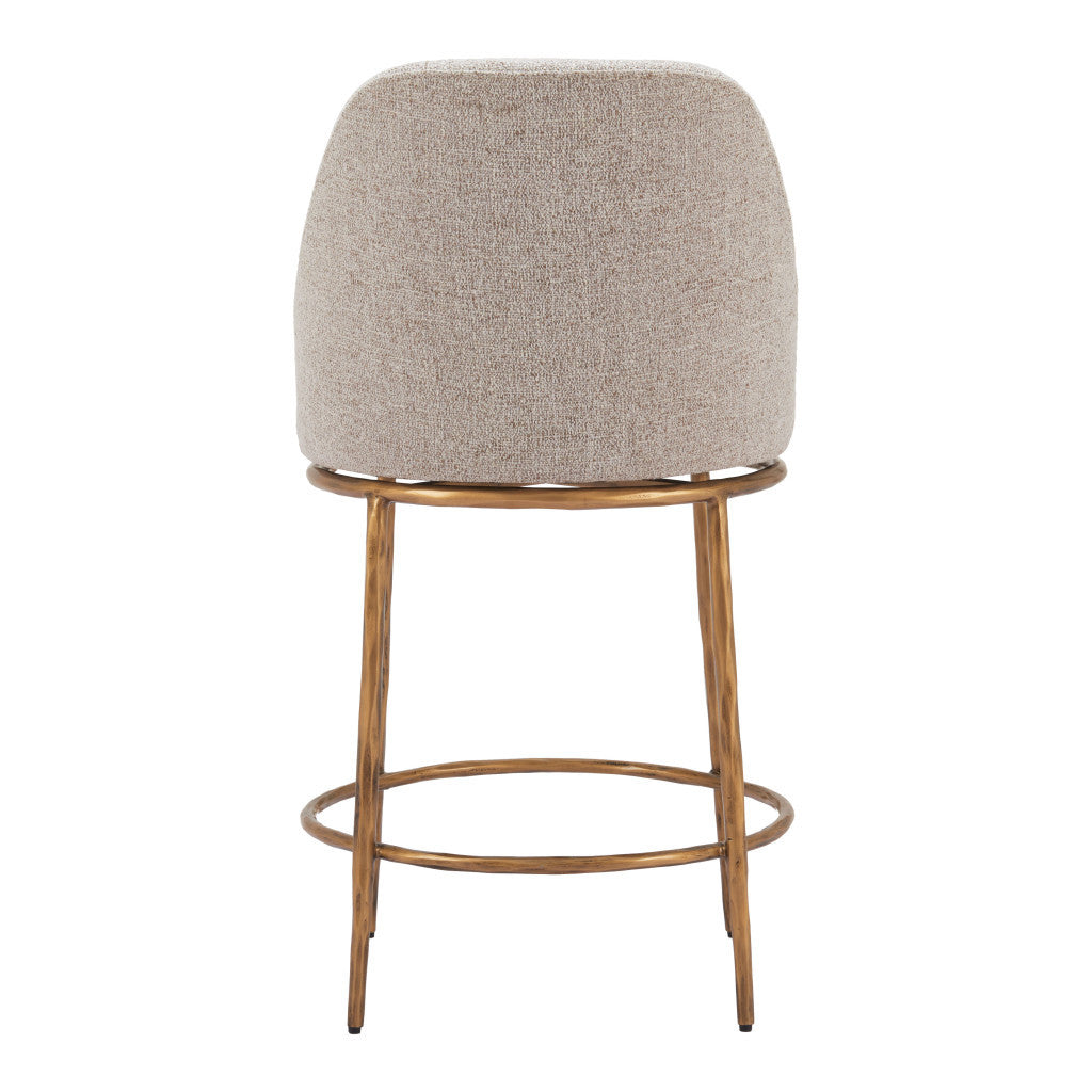 24" Beige and Gold Fabric and Steel Counter Height Swivel Bar Chair-4