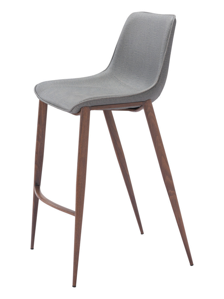 Set of Two 30" Slate Gray and Brown Faux Leather and Steel Bar Height Bar Chairs-3