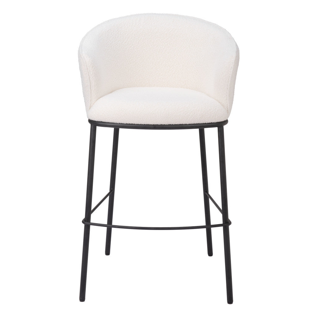 30" Ivory And Black Shearling And Steel Bar Height Bar Chair-3