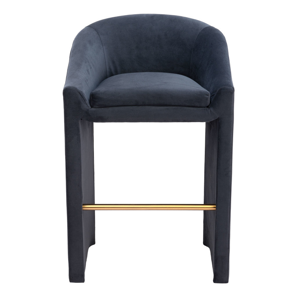 30" Gray And Gold Velvet And Steel Low Back Bar Height Bar Chair-3