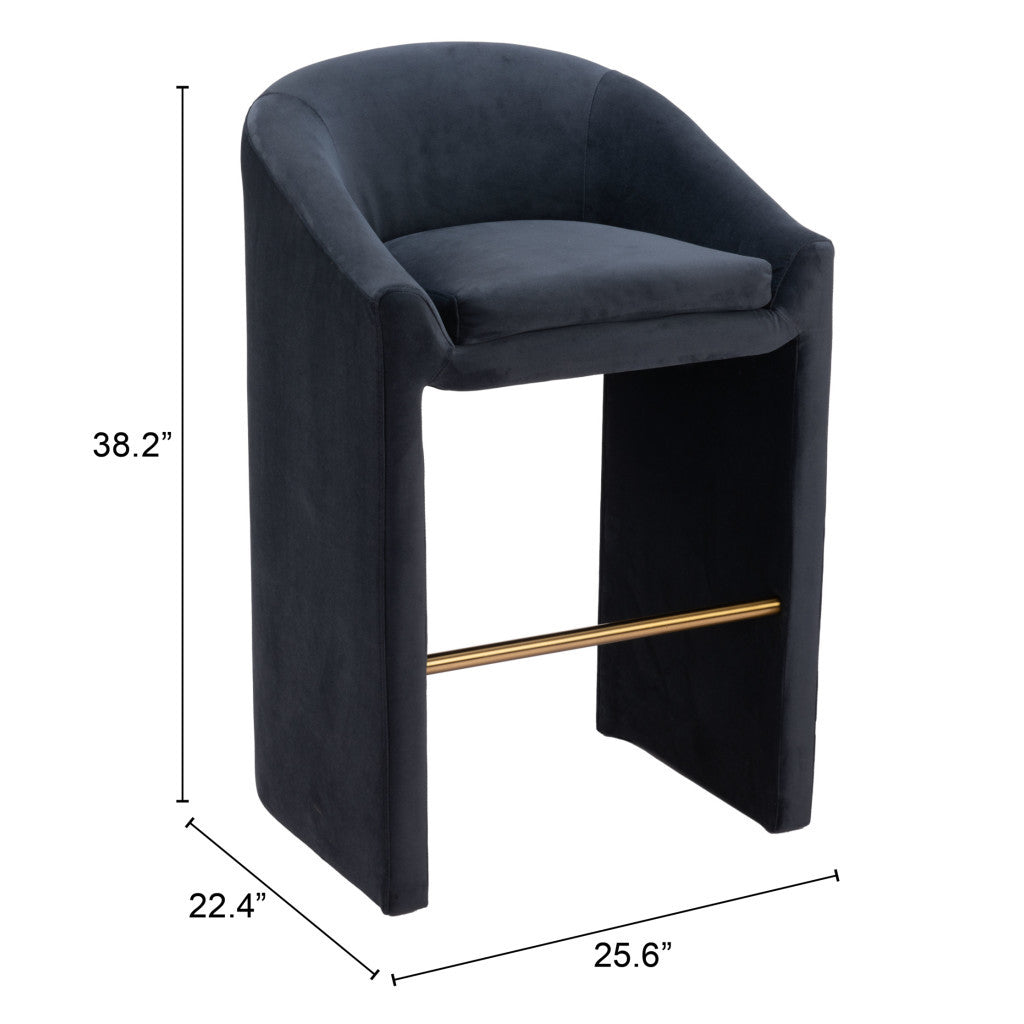 30" Gray And Gold Velvet And Steel Low Back Bar Height Bar Chair-8