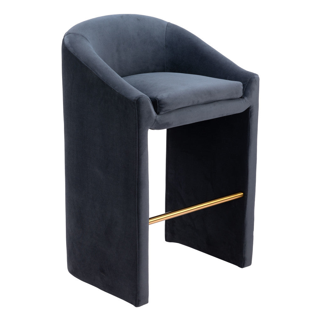 30" Gray And Gold Velvet And Steel Low Back Bar Height Bar Chair-6
