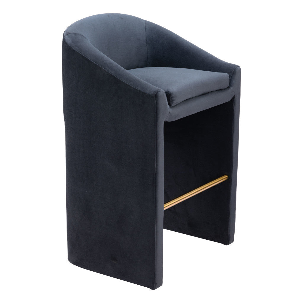 30" Gray And Gold Velvet And Steel Low Back Bar Height Bar Chair-7