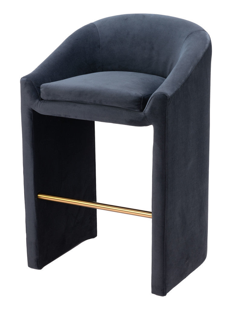30" Gray And Gold Velvet And Steel Low Back Bar Height Bar Chair-0