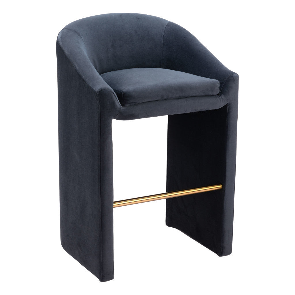 30" Gray And Gold Velvet And Steel Low Back Bar Height Bar Chair-2