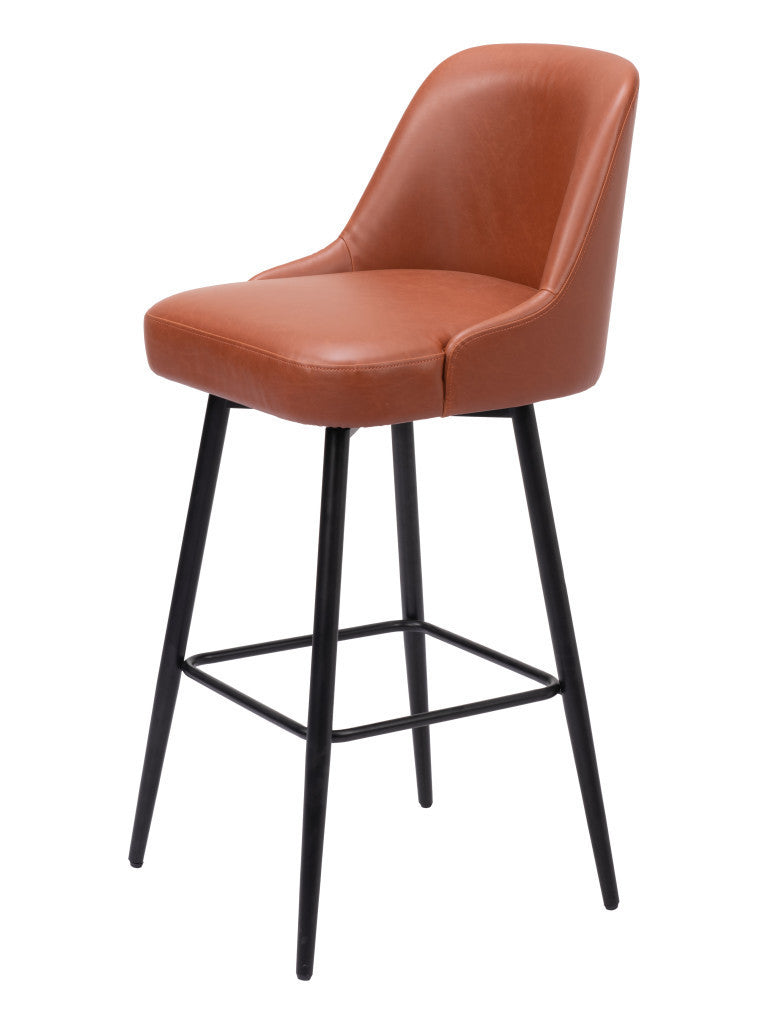30" Brown And Black Faux Leather And Steel Bar Height Swivel Bar Chair-0