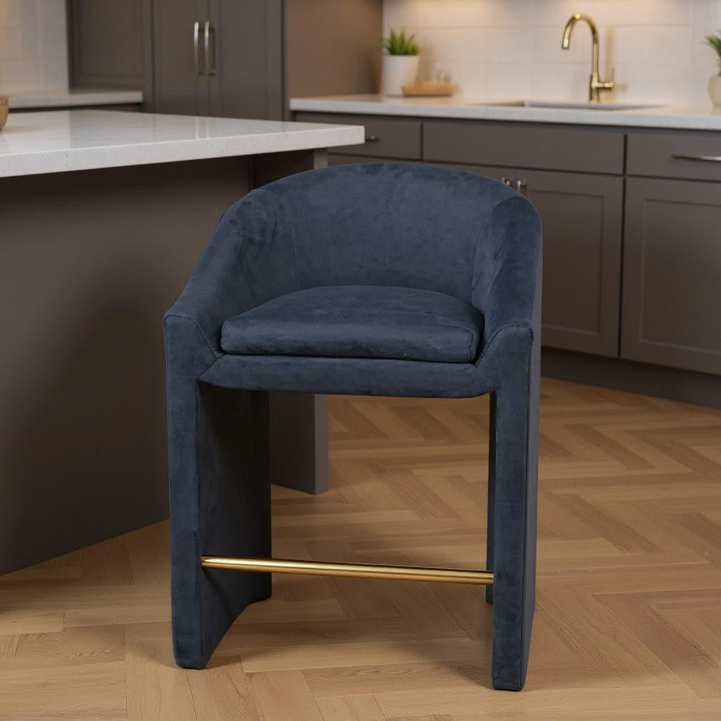 26" Gray and Gold Velvet and Steel Counter Height Bar Chair-0