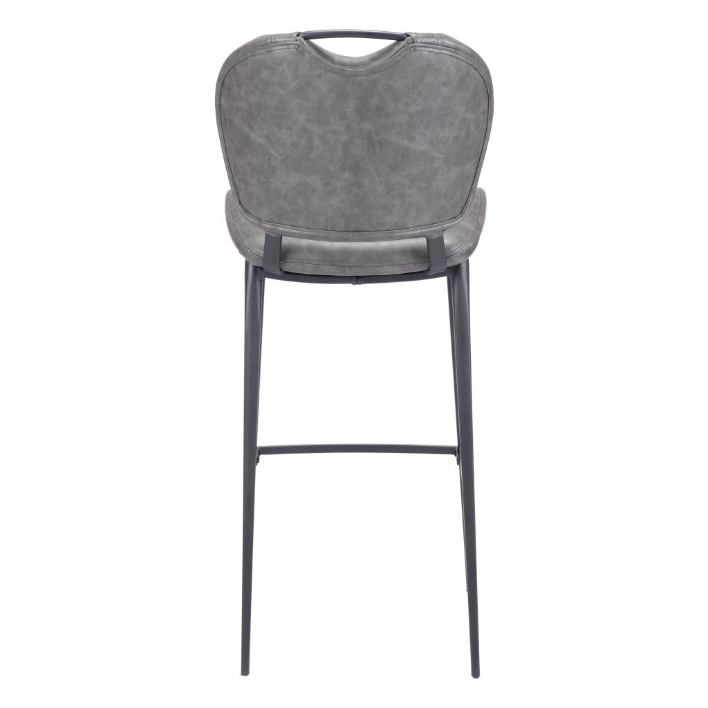 30" Gray And Black Faux Leather And Steel Low Back Bar Height Bar Chair-4
