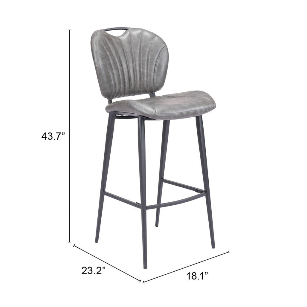 30" Gray And Black Faux Leather And Steel Low Back Bar Height Bar Chair-8