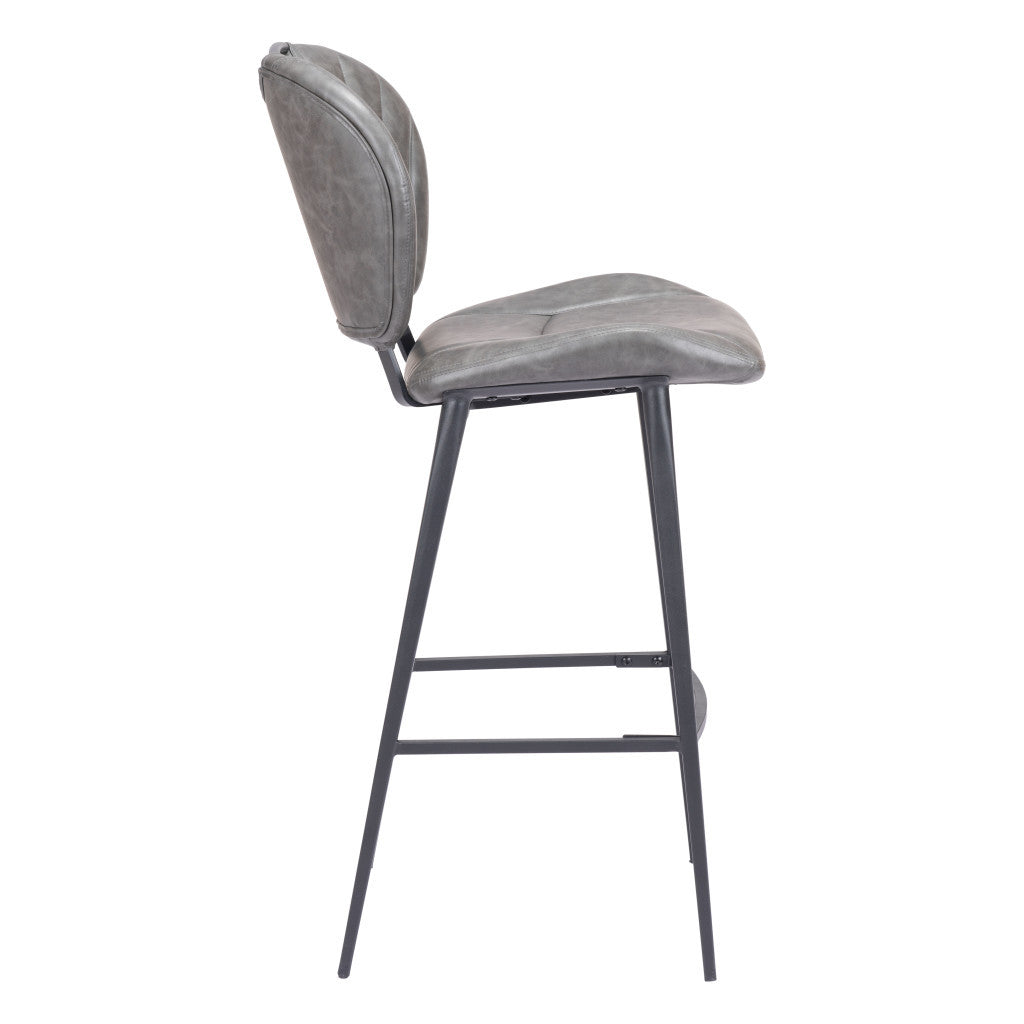 30" Gray And Black Faux Leather And Steel Low Back Bar Height Bar Chair-5