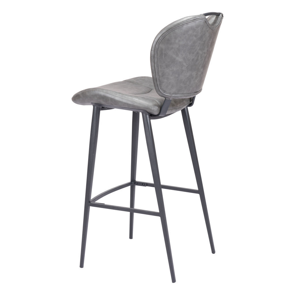 30" Gray And Black Faux Leather And Steel Low Back Bar Height Bar Chair-7