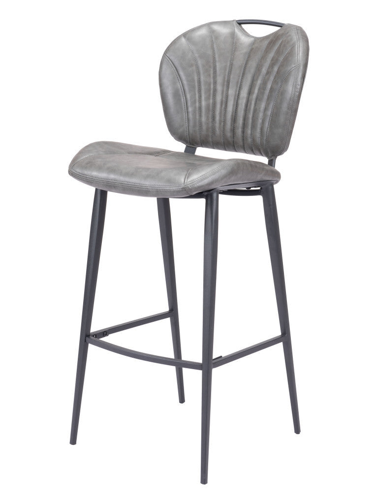 30" Gray And Black Faux Leather And Steel Low Back Bar Height Bar Chair-0