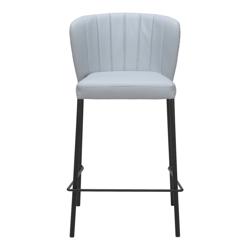 Set of Two 26" Gray And Black Faux Leather And Steel Counter Height Bar Chairs-3