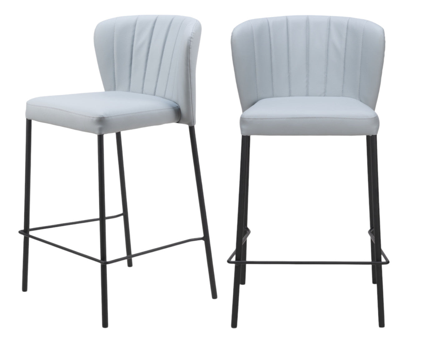 Set of Two 26" Gray And Black Faux Leather And Steel Counter Height Bar Chairs-8