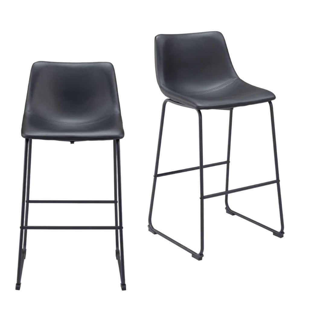 Set of Two 29" Black Faux Leather and Steel Counter Height Bar Chairs-1