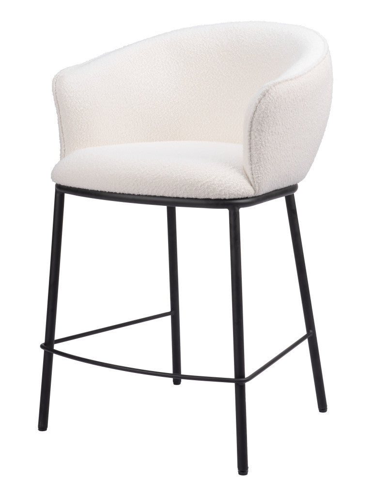 26" Ivory and Black Shearling and Steel Counter Height Bar Chair-0