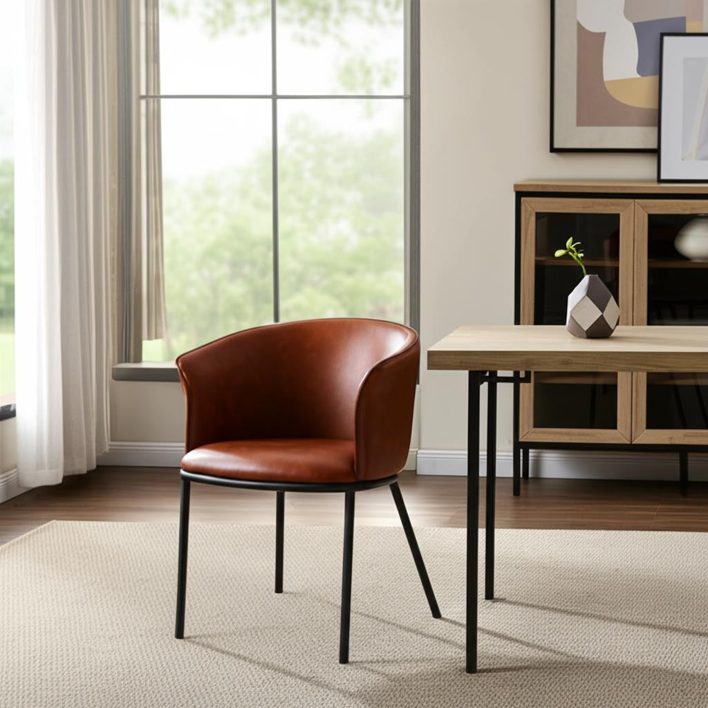 Brown and Black Upholstered Faux Leather Dining Arm Chair-0