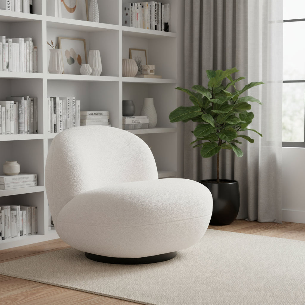 30" Cream And Black Faux Shearling And Upholstered Slipper Chair-0