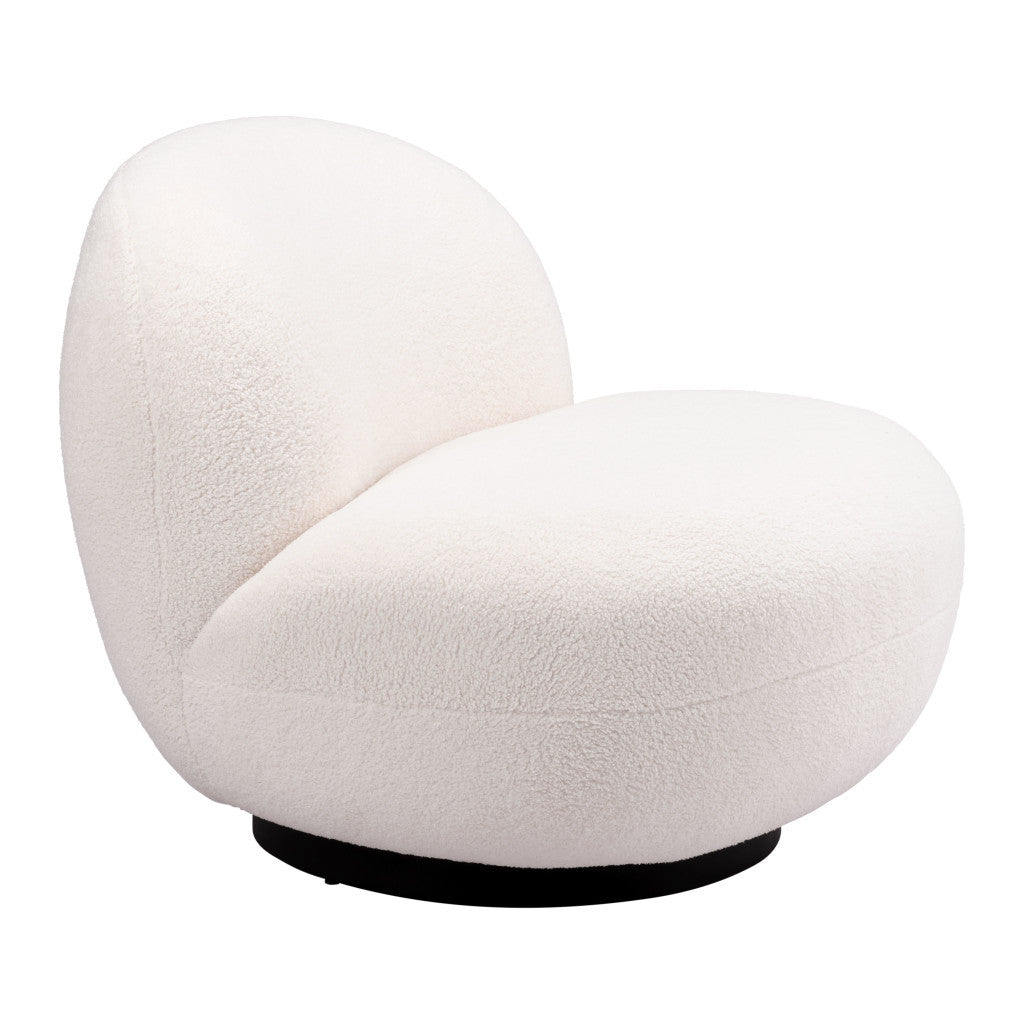 30" Cream And Black Faux Shearling And Upholstered Slipper Chair-7