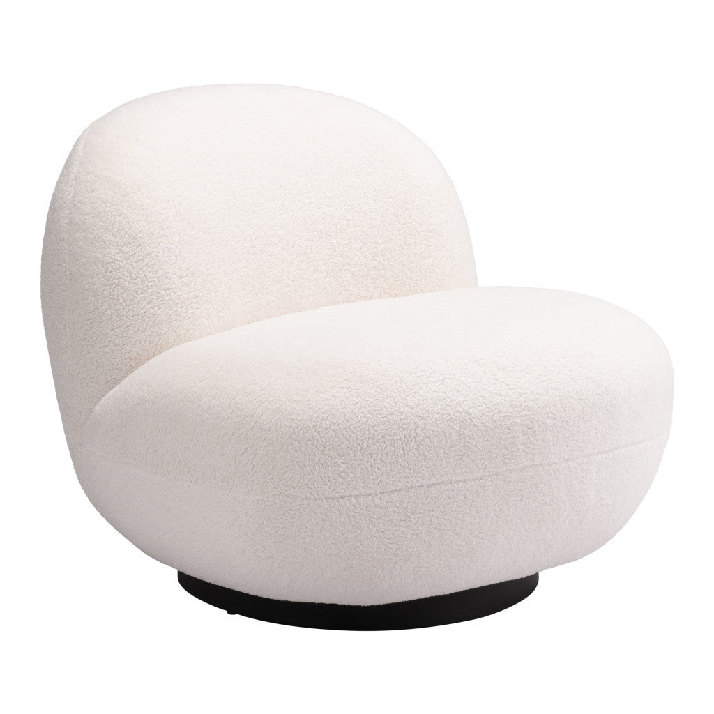 30" Cream And Black Faux Shearling And Upholstered Slipper Chair-1