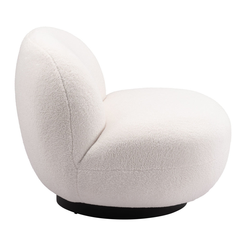 30" Cream And Black Faux Shearling And Upholstered Slipper Chair-2