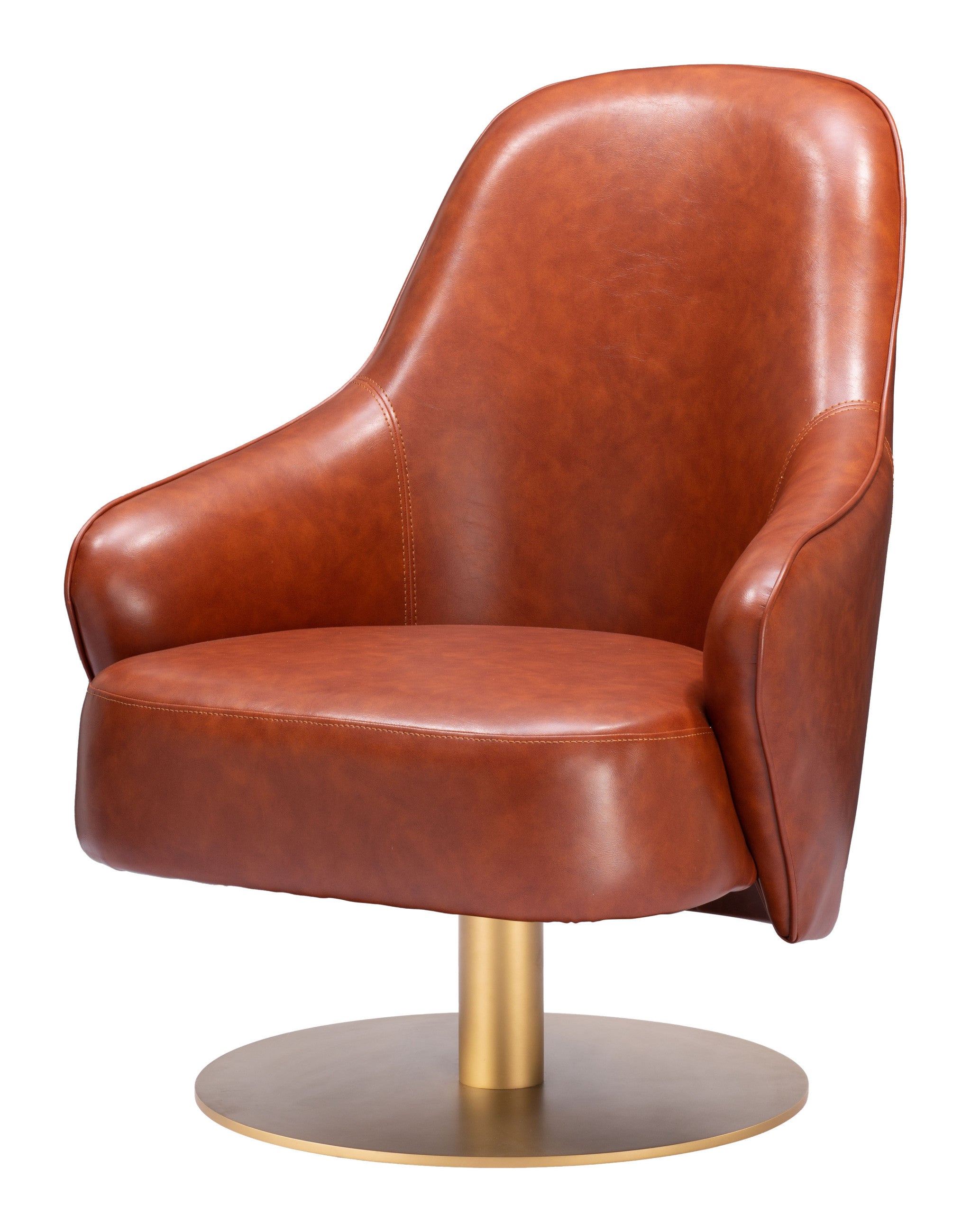 28" Brown And Gold Faux Leather And Faux Leather Swivel Arm Chair-5