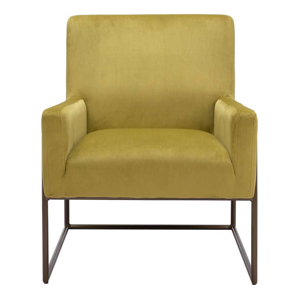 26" Olive Green And Bronze Velvet And Upholstered Arm Chair-3