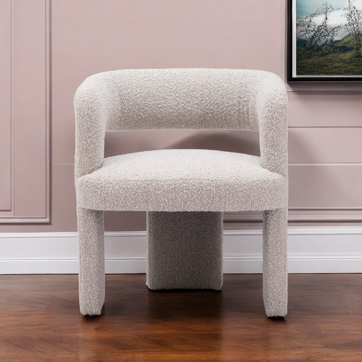 27" Beige Faux Shearling And Upholstered Arm Chair-1