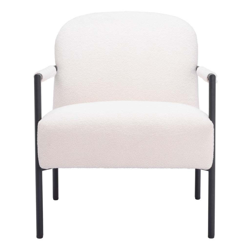 26" Ivory And Black Faux Shearling And Upholstered Arm Chair-2