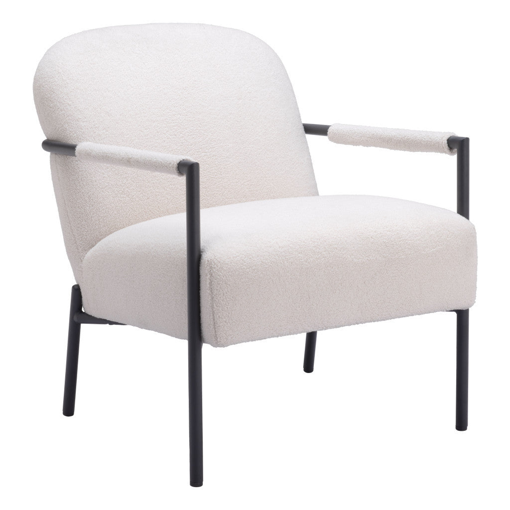 26" Ivory And Black Faux Shearling And Upholstered Arm Chair-6