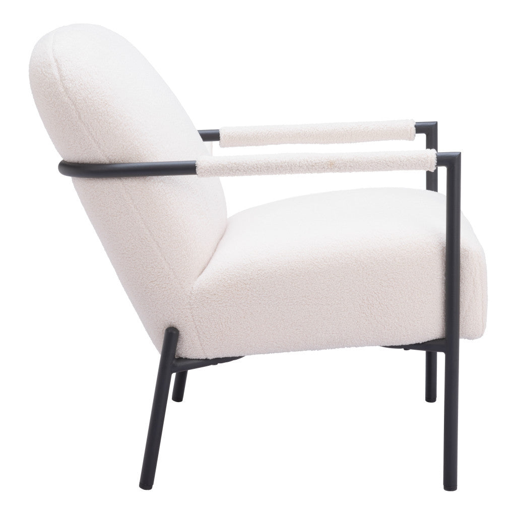 26" Ivory And Black Faux Shearling And Upholstered Arm Chair-0