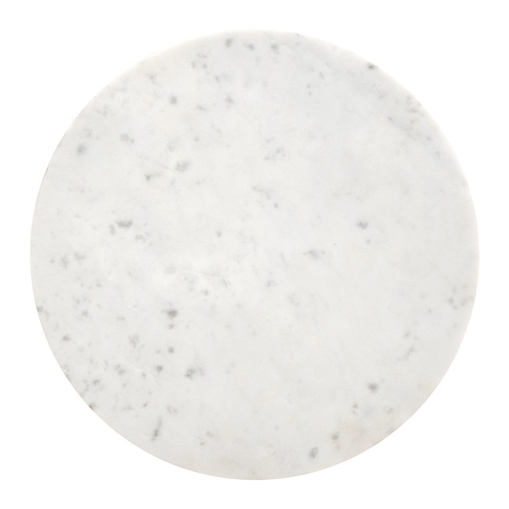 23" White and Natural Distressed Marble and Wood Round Drum End Table-5