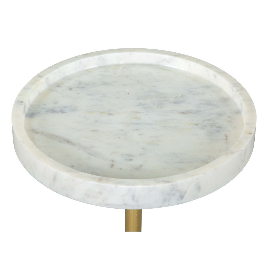 22" Gold Gray And White Marble And Iron Round Pedestal End Table-3