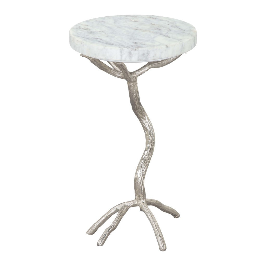 22" Silver And White Marble Round End Table-2