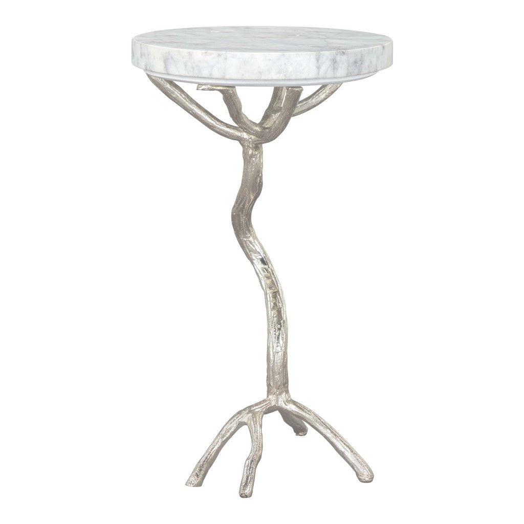 22" Silver And White Marble Round End Table-4