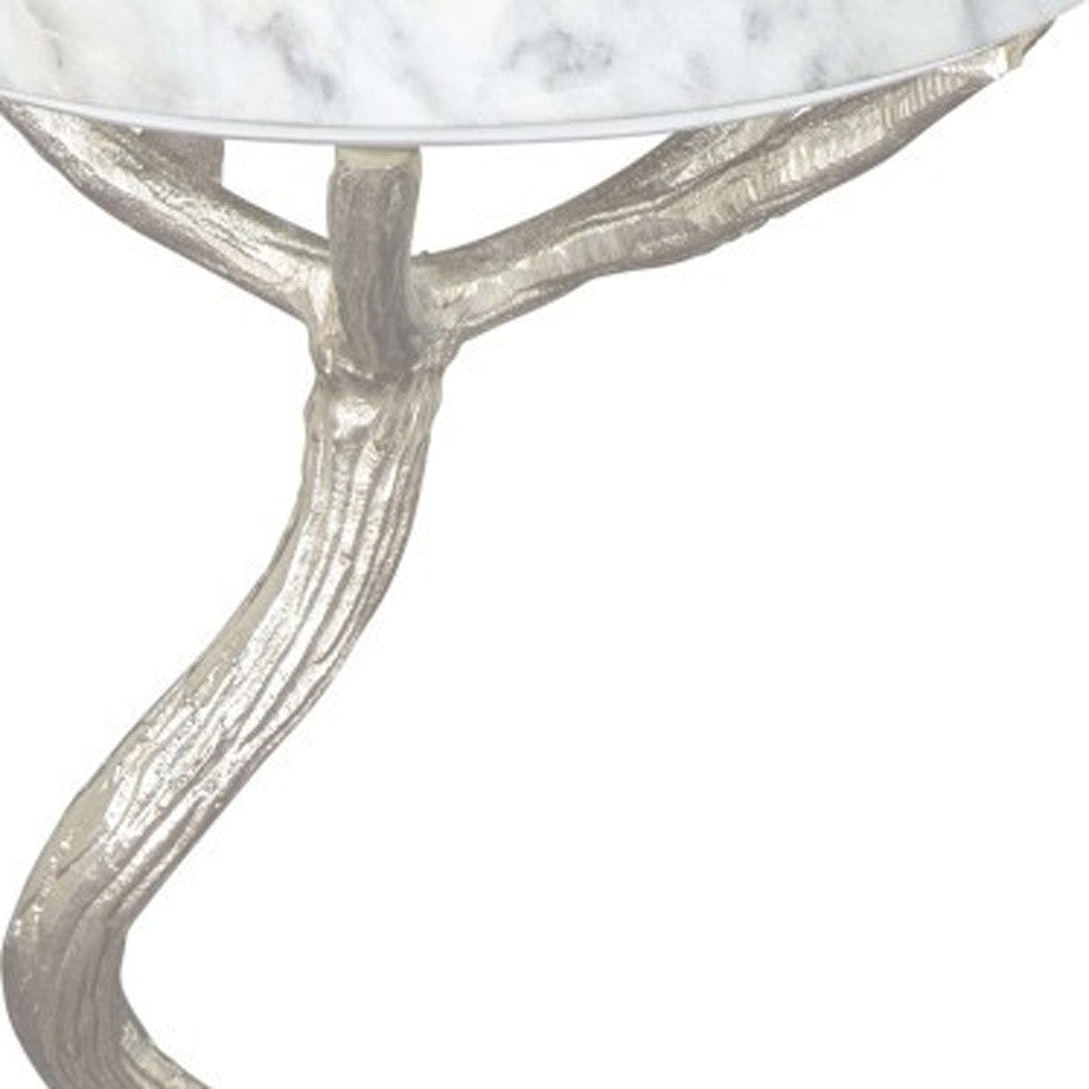 22" Silver And White Marble Round End Table-6