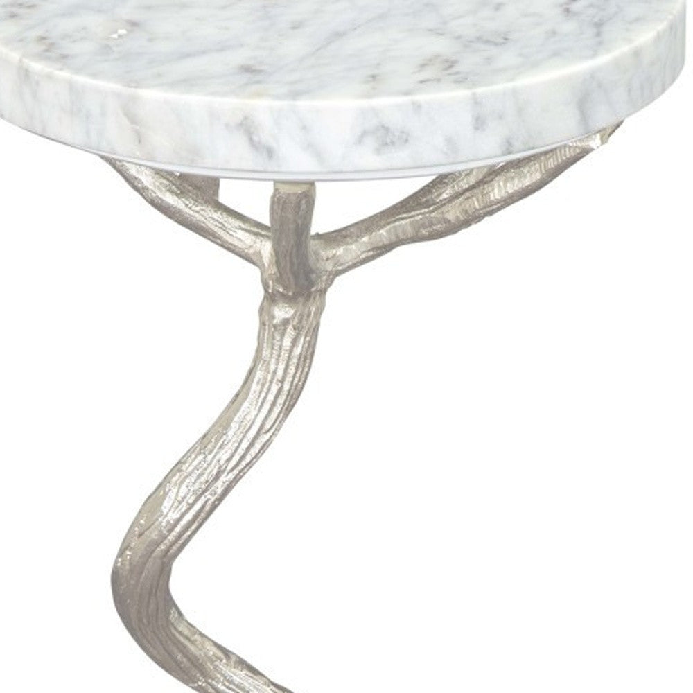 22" Silver And White Marble Round End Table-7
