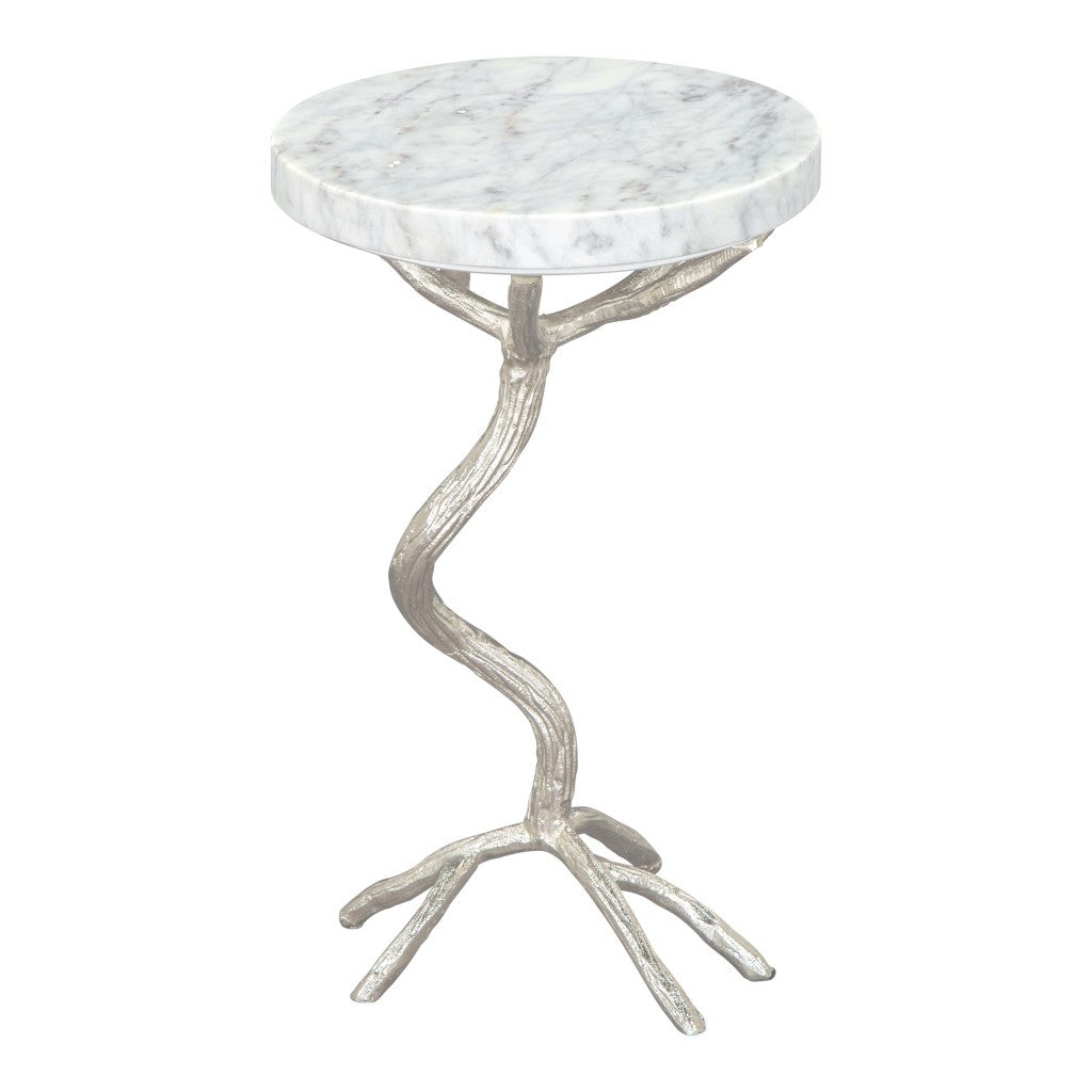 22" Silver And White Marble Round End Table-1