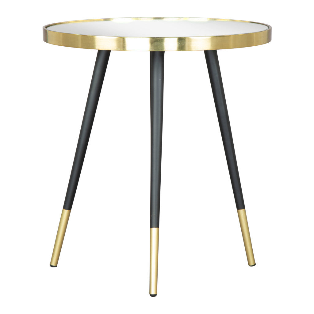 20" Gold and Black Mirrored Glass and Iron Round End Table-3
