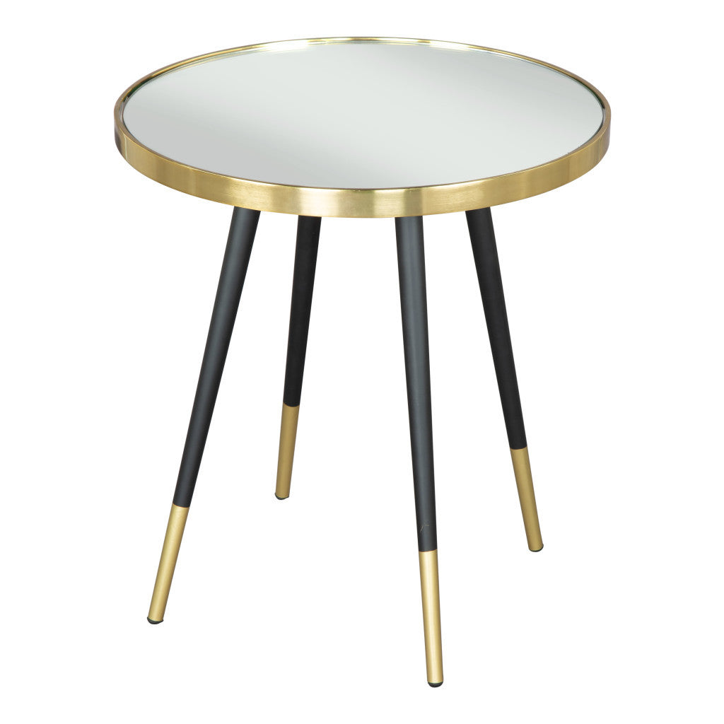 20" Gold and Black Mirrored Glass and Iron Round End Table-4