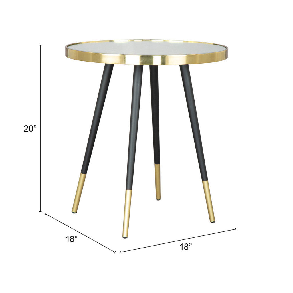 20" Gold and Black Mirrored Glass and Iron Round End Table-8