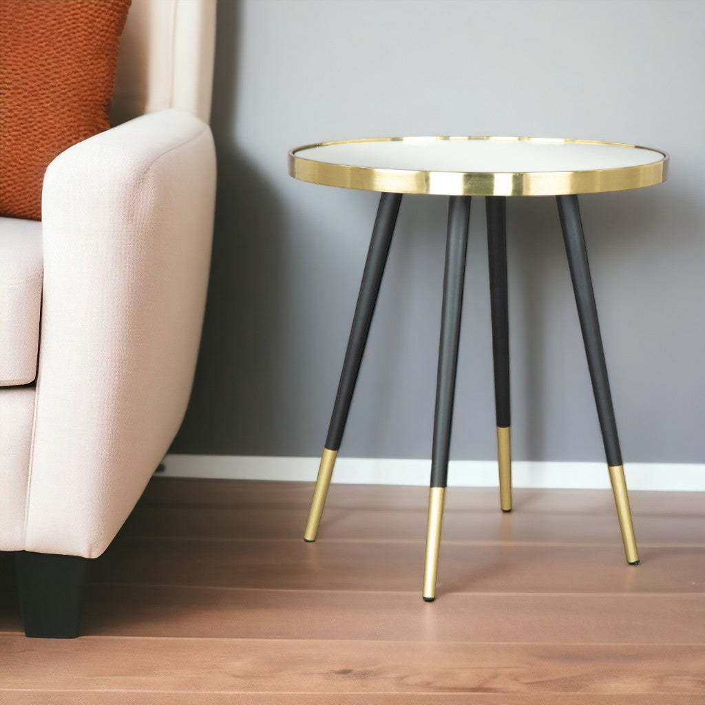 20" Gold and Black Mirrored Glass and Iron Round End Table-1