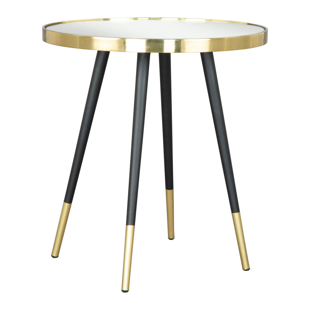 20" Gold and Black Mirrored Glass and Iron Round End Table-0