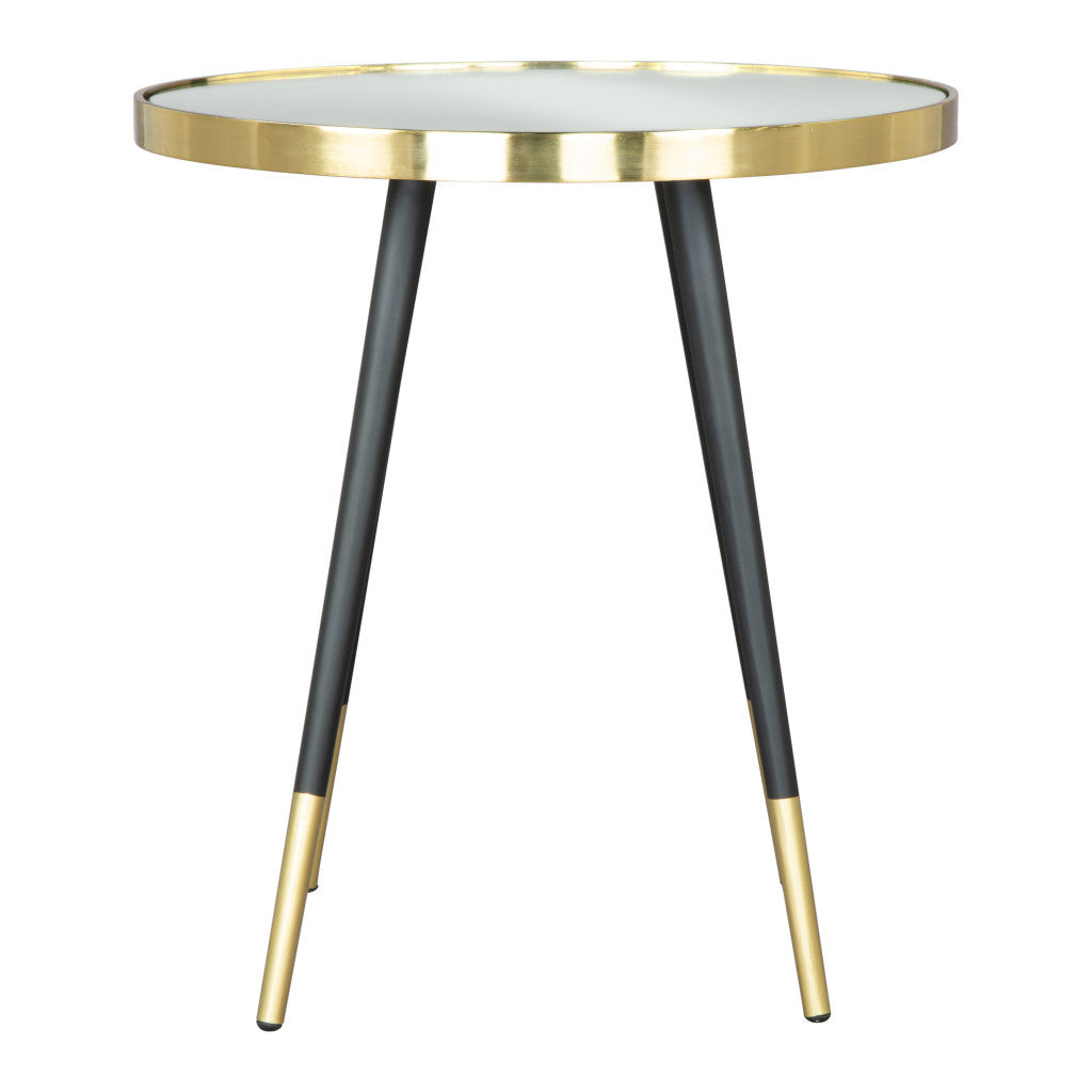 20" Gold and Black Mirrored Glass and Iron Round End Table-2