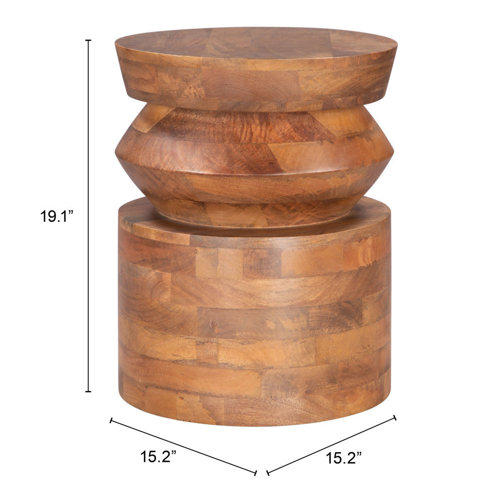 19" Brown Solid Wood Round Pedestal End Table-8