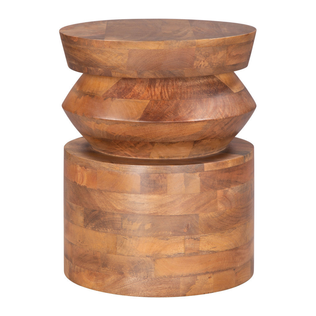 19" Brown Solid Wood Round Pedestal End Table-0