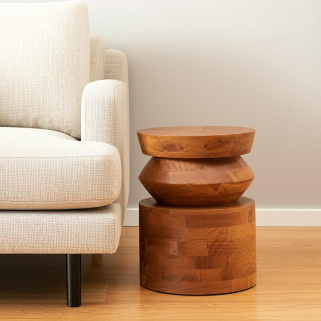 19" Brown Solid Wood Round Pedestal End Table-1